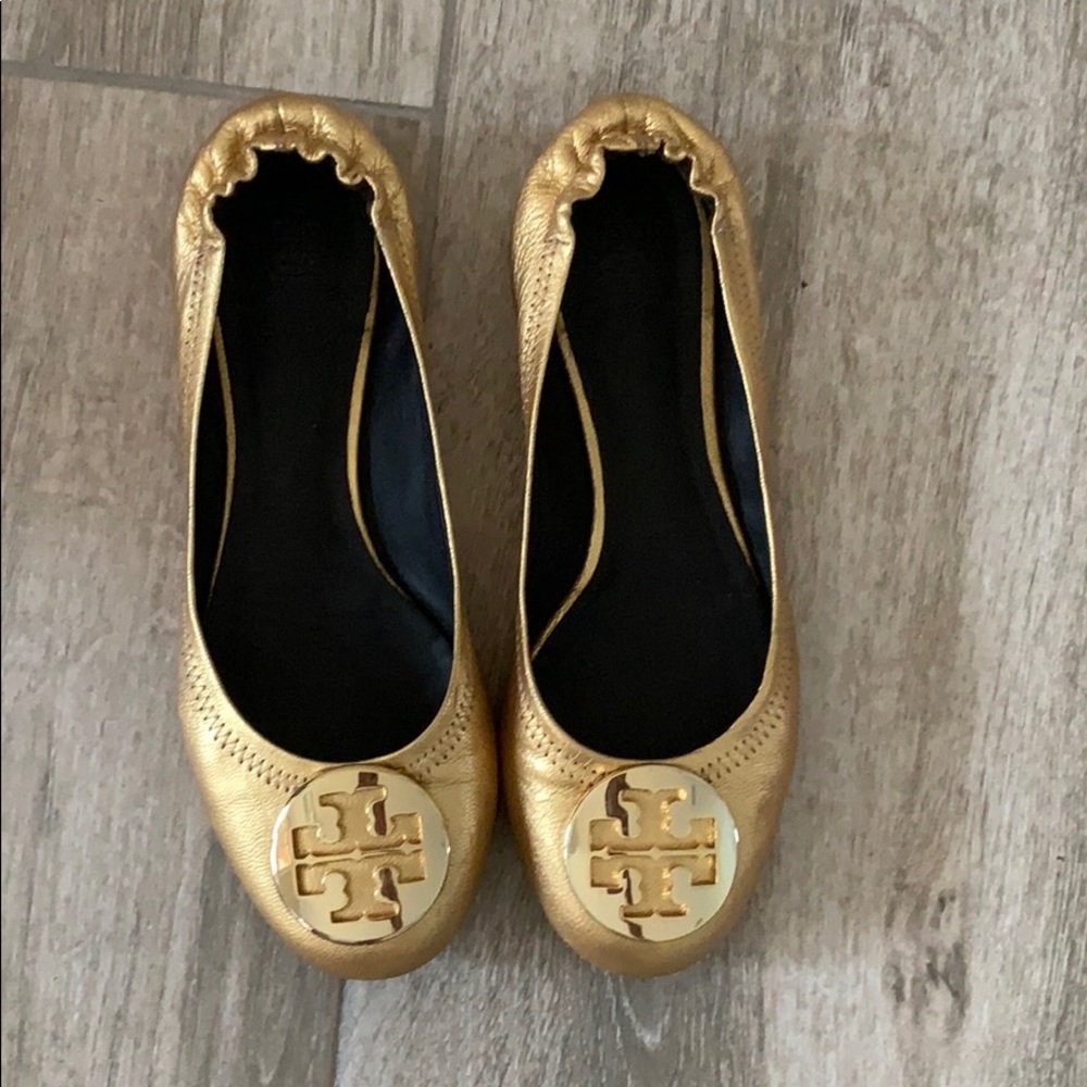 Tory Burch gold Reva flats